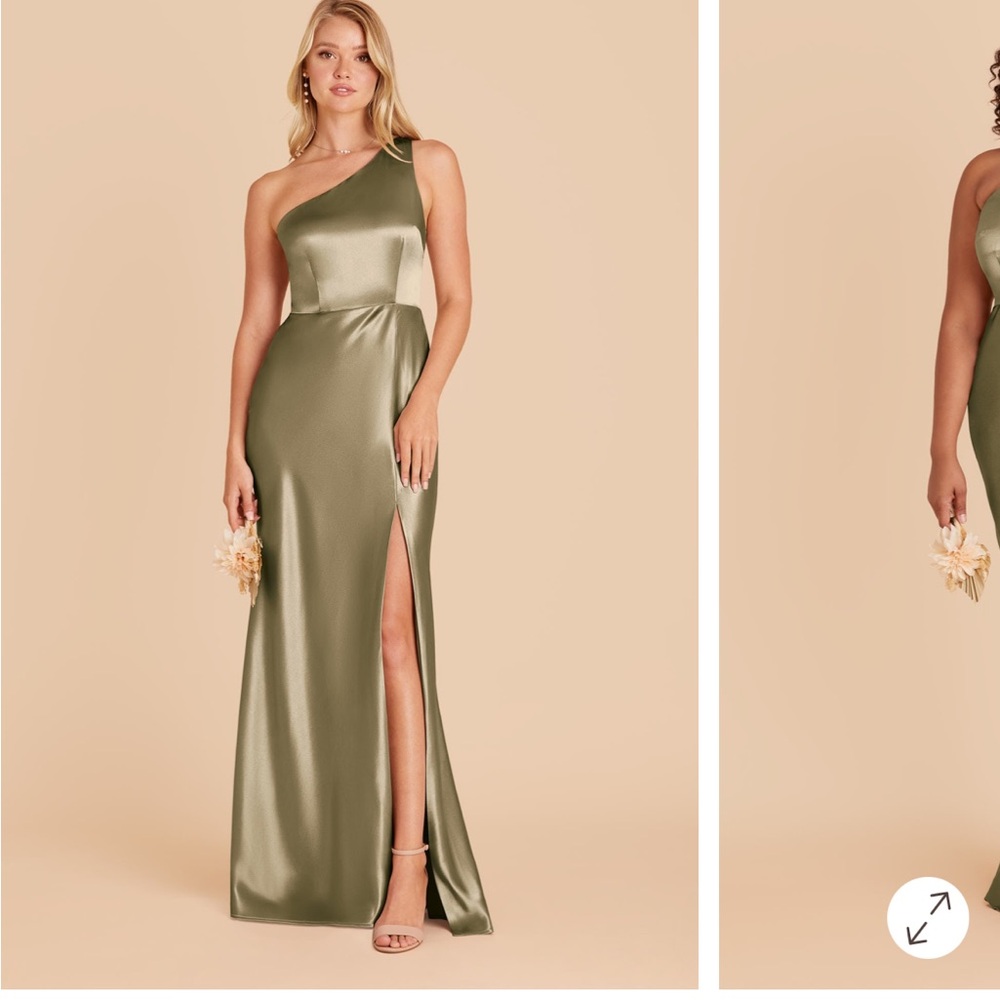 Birdy Grey Satin One-Shoulder Dress in Olive